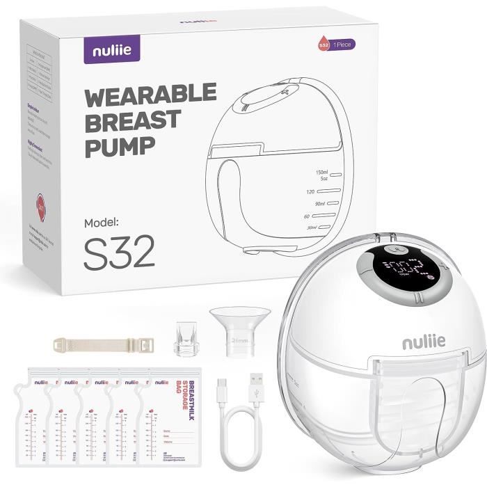 Nuliie Tire Lait Electrique Main Libre S32, Tire Lait Main Libre avec 4 Modes, 9 Niveaux