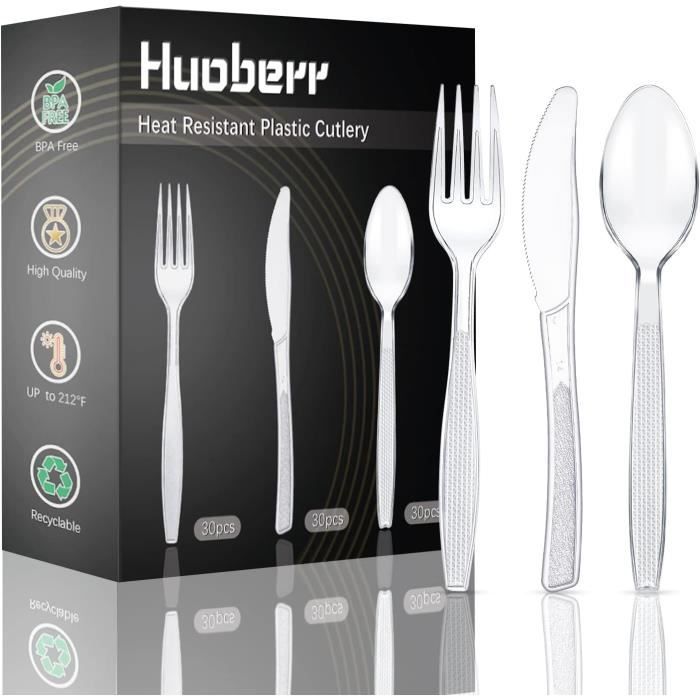 100 Pièces Lot De Couvert Plastique Reutilisable Set Couverts De Table