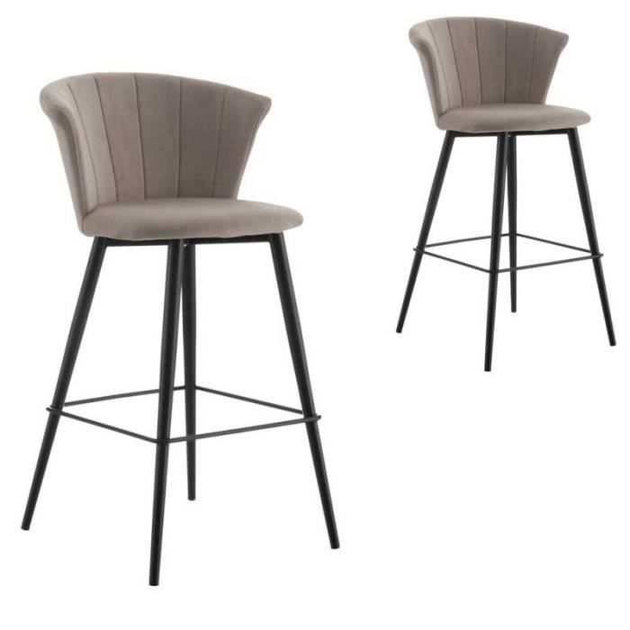 duo de chaises de bar arrondies velours gris - bolup - l 56 x l 52 x h 98