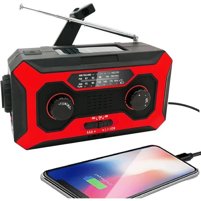 Radio D'Urgence Portable Solaire à Manivelle - Alarme SOS, Lampe LED, AM/FM/NOAA Pour Camping Et Voyages