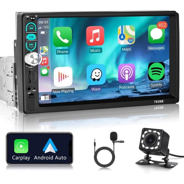Autoradio 1 DIN avec Rioody Carplay, Rioody Android Auto Bluetooth 1 DIN Écran tactile