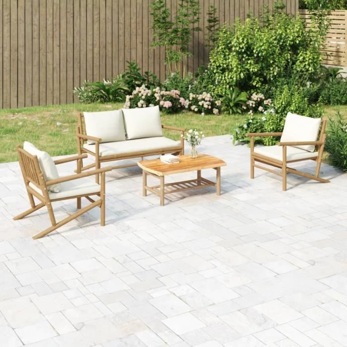 vidaXL Salon de jardin 4 pcs bambou crème - vue 2