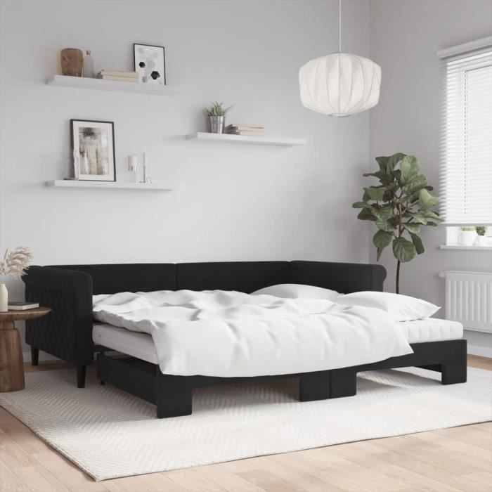vidaXL Lit de jour avec lit gigogne et matelas noir 100x200 cm velours 3197806