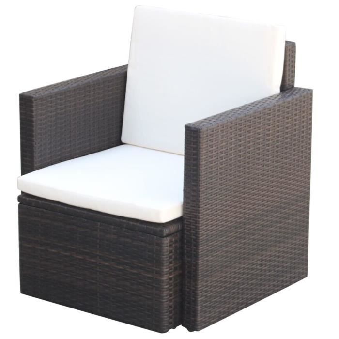 fauteuil de jardin en résine tressée marron - vidaxl - 65 x 65 x 73 cm - coussins confortables