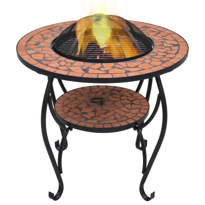Foyer Mosaïque VidaXL 46723 – Acier et Céramique, Tisonnier Inclus