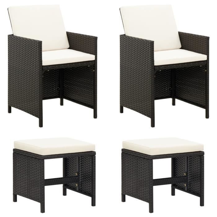 vidaXL Jeu de chaises et tabourets 4 pcs Résine tressée - vue 3