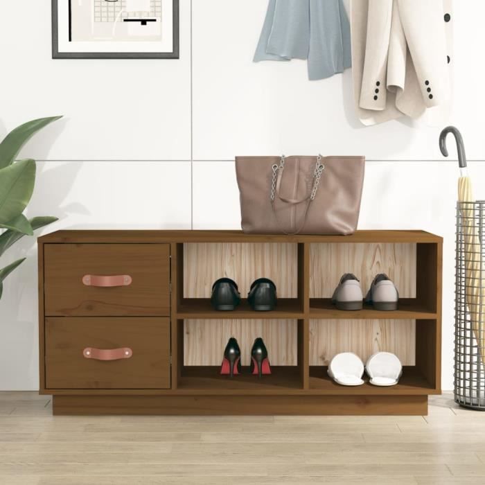vidaXL Banc à chaussures Marron miel 100x34x45 cm Bois de pin massif 820180