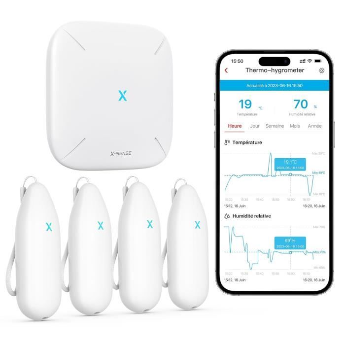 Comparer les prix de Thermomètre Hygromètre WiFi - X-SENSE - STH55 - Précision ±0,2°C - Notifications sur App - Portée 500m