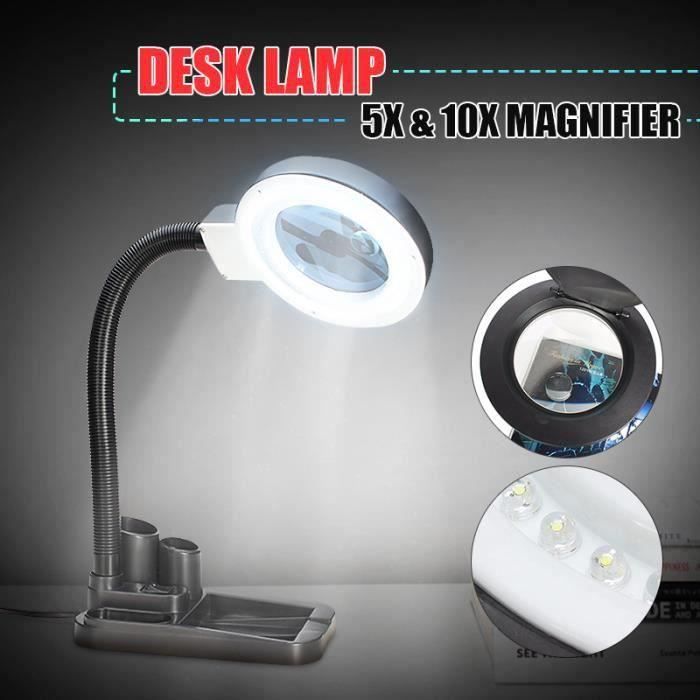 Toaren Lampe Loupe 10X 2 En 1 – Lampe De Bureau LED Avec Loupe Et Bras Pivotant, 3 Couleurs, 10 Niveaux Luminosité