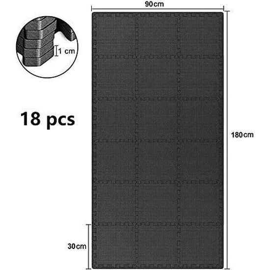 Tapis Puzzle Fitness 90x90cm - Mousse EVA épaisse 4cm - Bleu/Noir - Eyepower