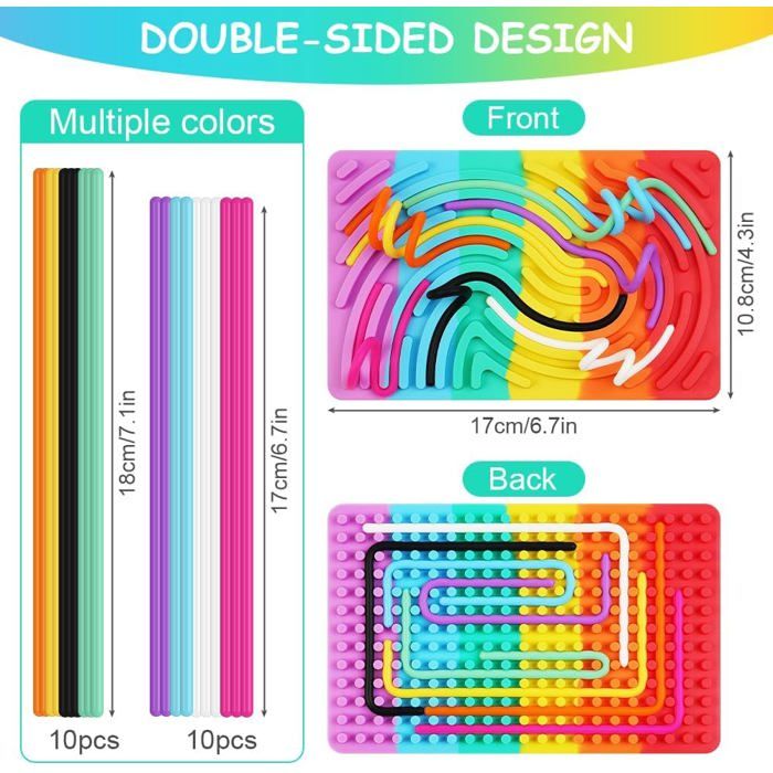 Tableau D'Activité Sensoriel Double Face En Silicone - 20 Cordes + Sac Portable - Anti-Stress Pour Enfants Et Adultes