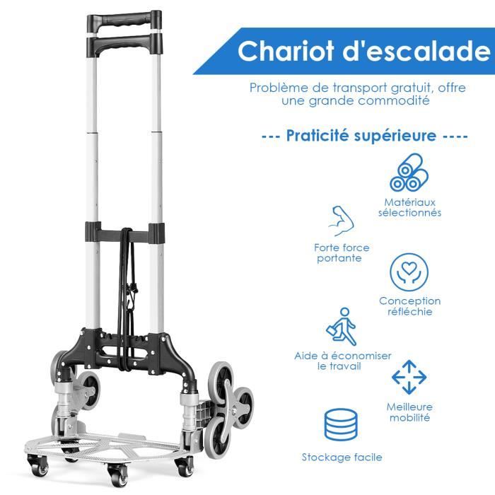 GOPLUS Diable Pliable 3 Roues Aluminium - Charge 80kg - Poignée Télescopique 63-106cm - Pour Déménagement