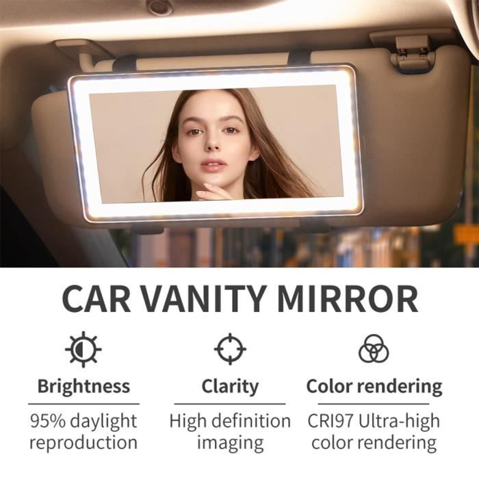 Ashata miroir de courtoisie de pare-soleil Clip de miroir de pare-soleil de  voiture avec la lumière LED 3 modes moto bande Rose