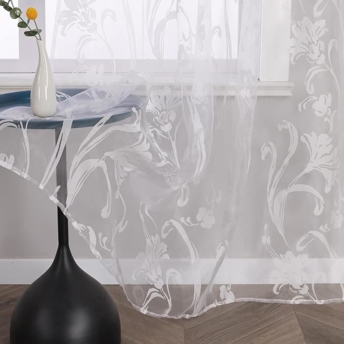 Voilage Blanc Transparent Voilage Blanc Dentelle Florale Avec Nœud – 100x93 Cm Pour Cuisine, Chambre, Salon – Cache Joli Et Léger
