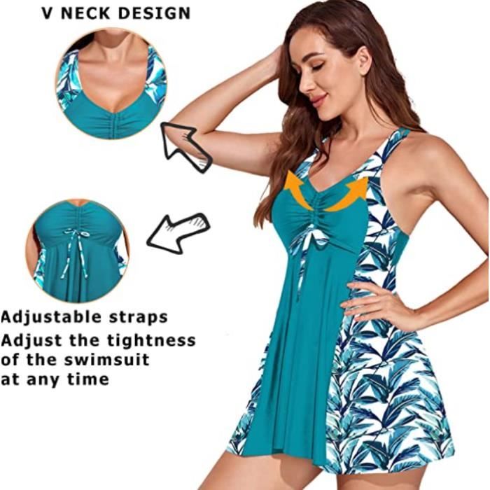 Maillot de Bain Femme 2 Pieces Tankini Grande Taille Jupette Robe Bikini  Beachwear Shorty Impression Bleu - Cdiscount Prêt-à-Porter