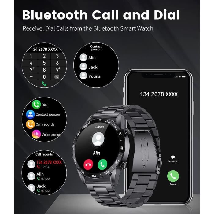 Stahlgear Zeus Montre connectée intelligente hommes 1.85 pouces HD sport Bluetooth appel GPS sport Fitness Tracker moniteur cardiaque 710 mAh étanche