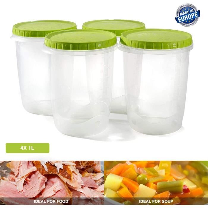Pots de conservation soupe boite plastique bol micro ondes salade stockage  alimentaire avec Couvercle 1L - Lot de 4[210] - Cdiscount Maison