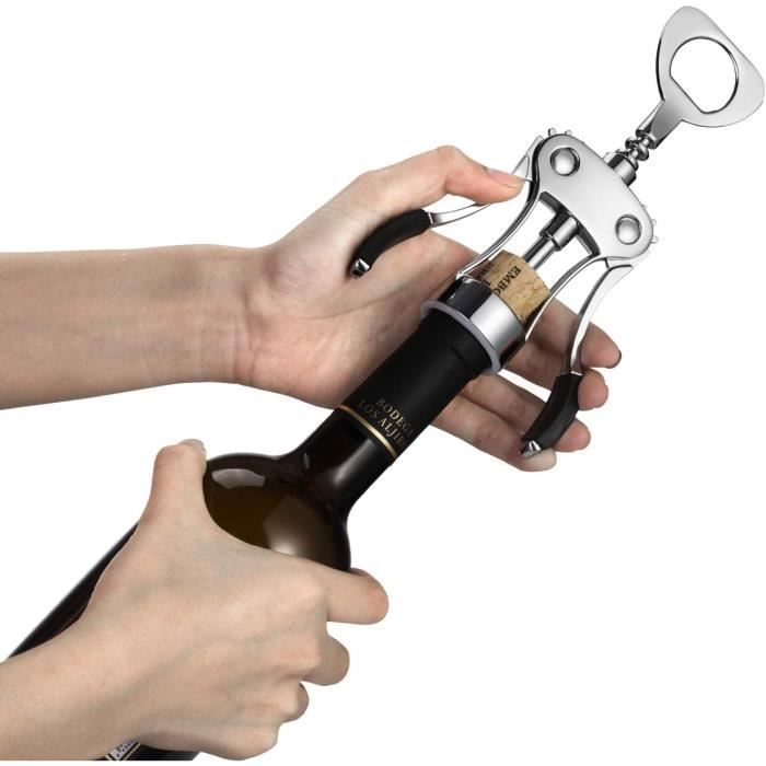 Foho Tire-Bouchon à Ailettes Avec Décapsuleur - Ouvre-Bouteilles En Alliage De Zinc Avec Bouchon En Acier Inoxydable - Idéal Vin Et Bière