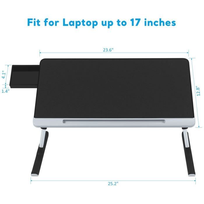 SAIJI Plateau de lit pour ordinateur portable en cuir PVC antidérapant,  support réglable pour ordinateur portable pour lit, canapé, pour manger le