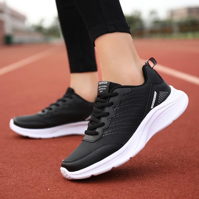 Basket Femme Chaussures Sport Feminine Respirante Noir Synthetique Lacets Plat Cdiscount Chaussures