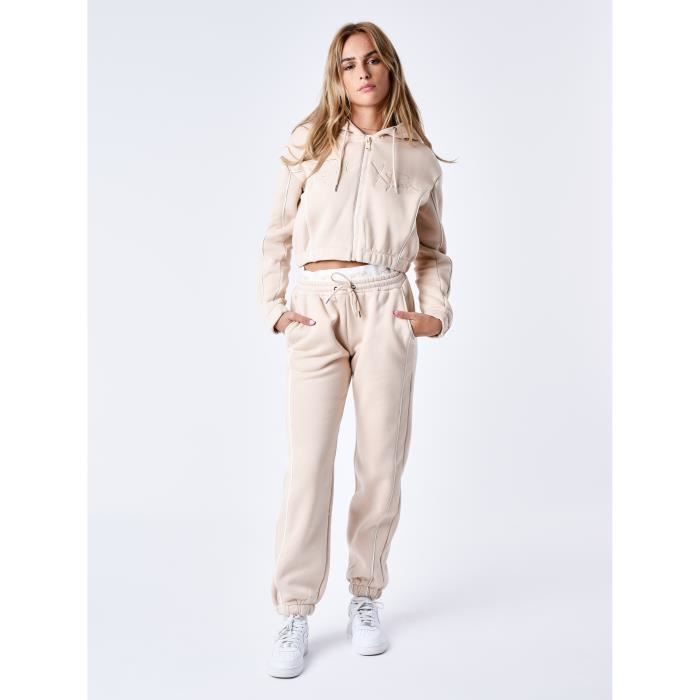 Hoodie Zippe a bande elastique PROJECT X PARIS Femme Beige Manches longues Col capuche Beige Cdiscount Pret a Porter
