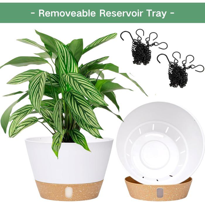 Lot De 2 Pots Ronds Suspendus En Plastique Blanc 25x15 Cm - Idéal Balcon Terrasse Et Intérieur Fabriqué En Espagne