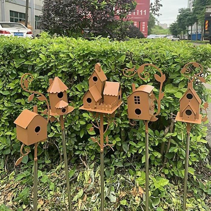 Grande maison d'oiseau rétro avec poteau en cuivre, chalet d'oiseaux,  piquets pour cour, arrière-cour, décor de jardin extérieur - AliExpress