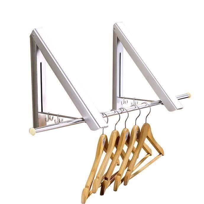 Mural Cintre à Vêtements En Aluminium, Support De Cintre Mural Pliant Pliant Cintre Porte Manteau Crochet Pliable Etendoir Mur Retractable 98120319