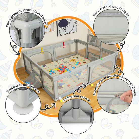 Parc Bébé Pliable Avec Tapis - 50 Balles Océan + Panier Basket - 127x127x70cm Intérieur Extérieur