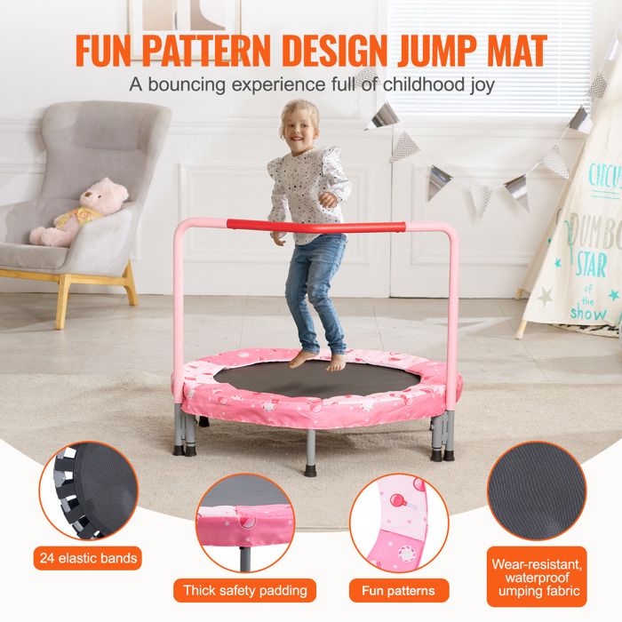 Trampoline Pliable SereneLife Pour Enfants – Sécurité, Sans Ressorts, Guidon Réglable 5 Hauteurs, Supporte 90 Kg, Avec Housse De Transport