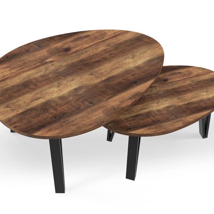 Lot De 2 Tables Basses Gigognes Gaia – Bois & Pieds Noirs – Style Scandinave Élégant – IDMarket