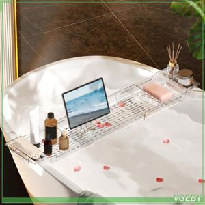 Support De Baignoire Multifonction Extensible – Plateau Gris Pour Vin, Bougie, Livre & Serviettes – Détente Absolue