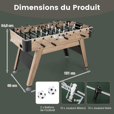 COSTWAY Baby-Foot Pliable En Bois – 22 Joueurs, 2 Balles, Marqueur Manuel – Table De Jeu 121x60,5x81 Cm – Idéal Maison, Fête, Bar – Dès 8 Ans – Gain De Place