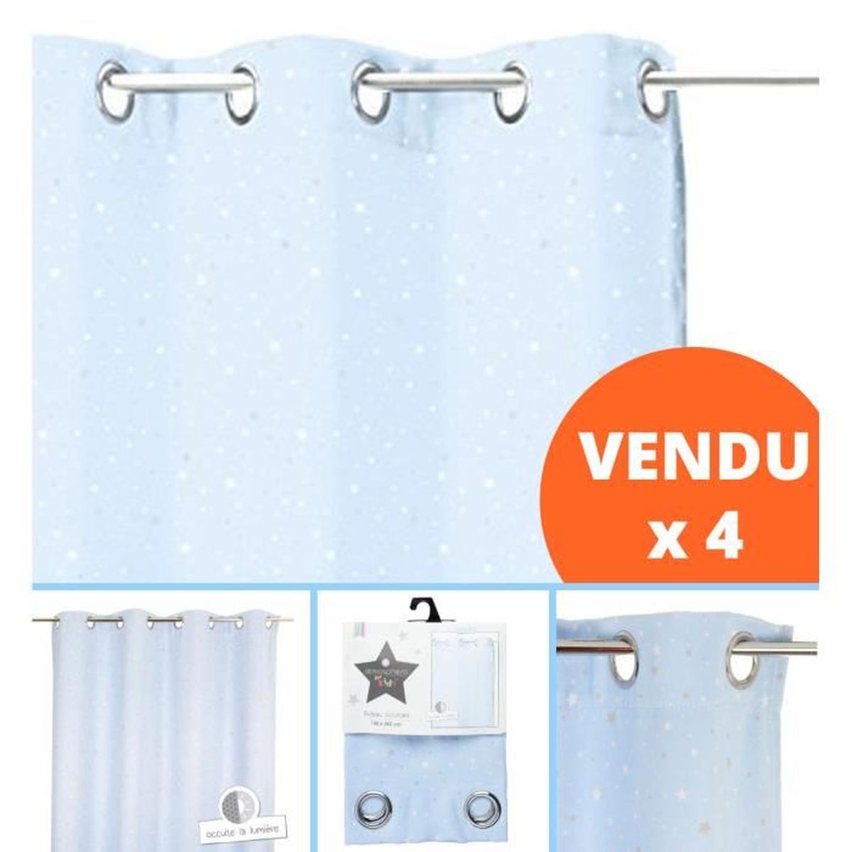 Lot De 4 Rideau Occultant Bleu Clair Etoile Pour Chambre Enfant Cdiscount Maison
