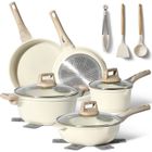 Batterie De Cuisine Induction 13 pièces JUST PERFECTO - Set De Casseroles Et Poeles - Tous Feux Dont Induction - Aluminium - Beige