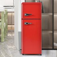 Réfrigérateur Rétro, réfrigérateur-congélateur, volume total de 92 litres (28L + 64L), lumière LED , L41×H105.5cm, rouge