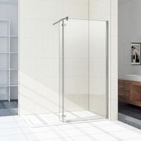 Paroi de douche fixe largeur 100cm avec retour pivotant 40cm Taille totale 140x200cm,verre trempé avec barre de fixation 73-120cm