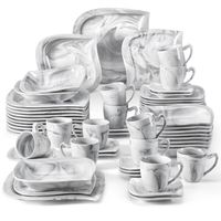 MALACASA Assiette Série ELVIRA, 60 pièces Service de Table Porcelaine Marbre, Le dessin de motif d'eau grise lisse - Gris