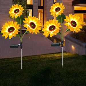 BALISE - BORNE SOLAIRE  BALISE SOLAIRE - BORNE SOLAIRE Lampes solaires de Jardin en forme de tournesol Lot de 2 pour décoration extérieure avec 3 LED en
