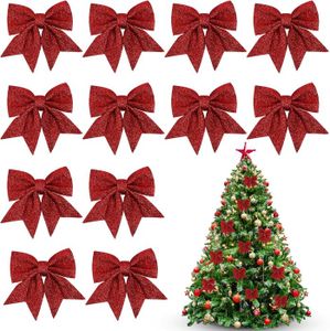 12 pièce Noeud De Sapin De Noël en Velours, Arcs d'arbre Noël, Nœuds De