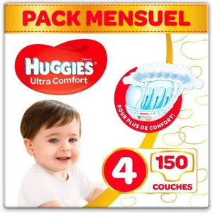 COUCHE Huggies  - Ultra Comfort - Couches Bébé Unisexe - Taille 4 (7-18 kg) x150 Couches - Pack 1 Mois - 25646
