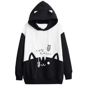 SWEATSHIRT pull à capuche homme,Sweat-shirts ample pour femmes, vêtements amples, avec motif chat kawaii, streetwear, collection automne et hi