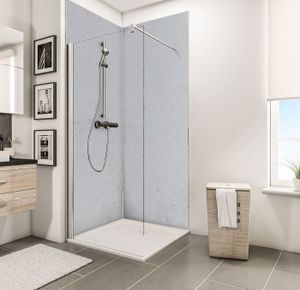 PAROIS DE DOUCHE - PORTE DE DOUCHE Lot de 2 panneaux muraux 100 x 210 cm, revêtement pour douche et salle de bains, DécoDesign DÉCOR, Schulte, Crépi gris