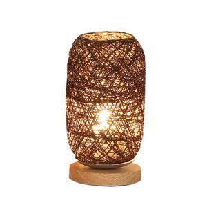 LAMPE A POSER Usb LED Lampes de Table en Bois Dimmable Rotin Ball Bulb DéCor une la Maison (Marron)