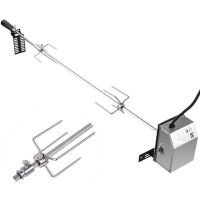 LZQ Broche Barbecue 107 Cm Acier Inox 304 - Tournebroche Électrique 220V Avec Moteur, 2 Aiguilles, Charge 10kg Pour Rôtissoire Gaz