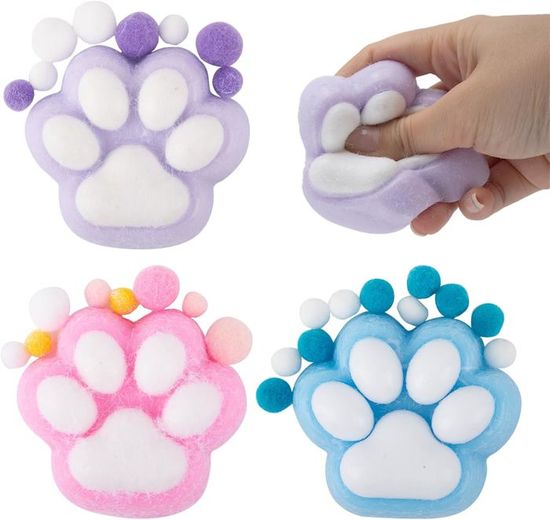 Jouet Squishy Patte De Chat En Silicone – Anti-stress Kawaii Bleu Et Rose – Cadeau Relaxation Enfant Et Adulte