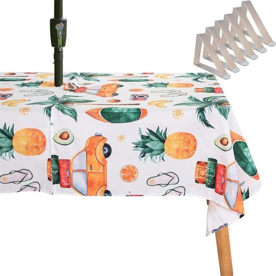 Nappe Ronde Extérieure Avec Trou Pour Parasol - Motif Pierre 3D, Imperméable, Bord élastique, 114-137 Cm - 5