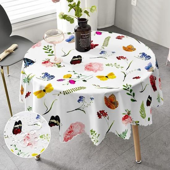 Nappe Ronde 150 Cm Hawaïenne Imperméable - Motif Tropical Anti-Taches Lavable - Style Camping Et Maison De Campagne