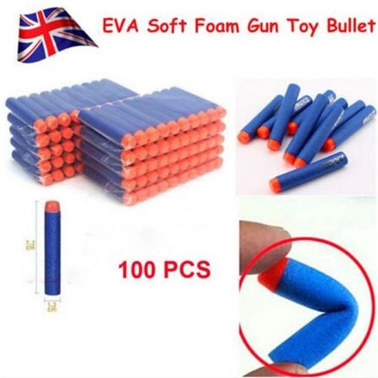 100 Fléchettes Bleues Pour Fusil Nerf N-Strike Elite - Munitions Rechargeables - Sac De Rangement Inclus - Dès 8 Ans