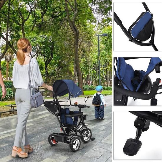 Yage. ( Bleu ) Tricycle Evolutif 4 en 1 avec Housse de pluie + Roues